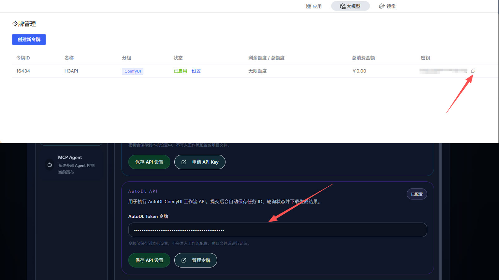 复制 AutoDL 令牌并保存到 DFCine