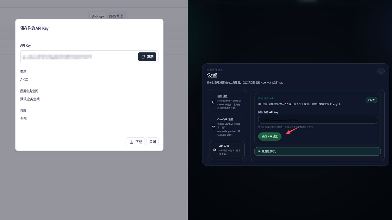 在 DFCine 中保存 API Key